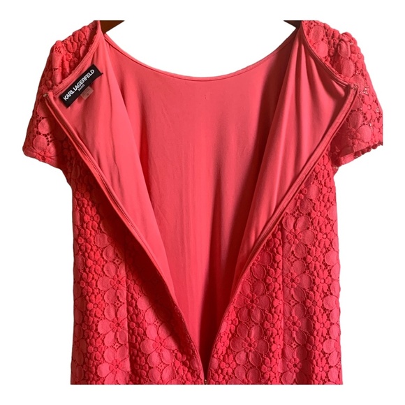 Karl Lagerfeld Dress 12 Women's Pink Short Sleeve Lined Cut Out Floral Back Zip - Picture 8 of 13